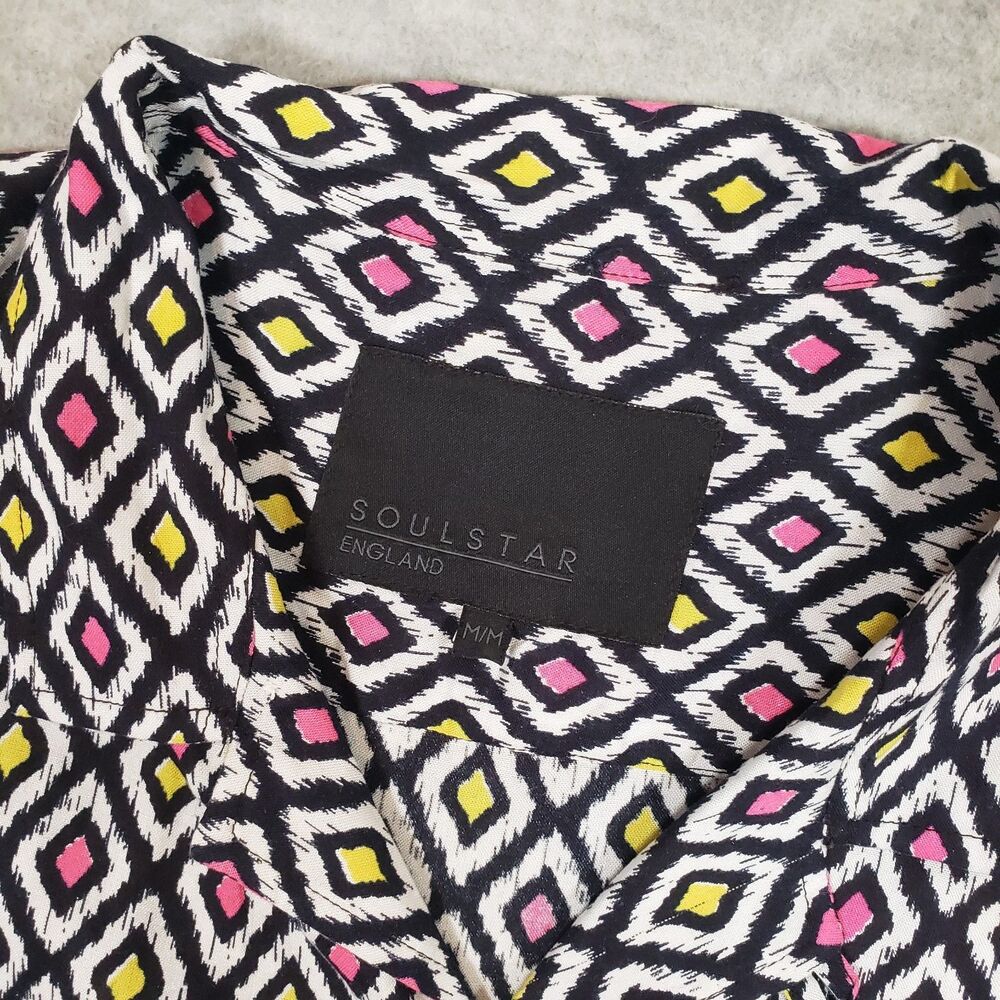 Soul Star Geometric Camp Shirt Mens Medium Black Pink Neon Rave Festival England - Picture 3 of 6